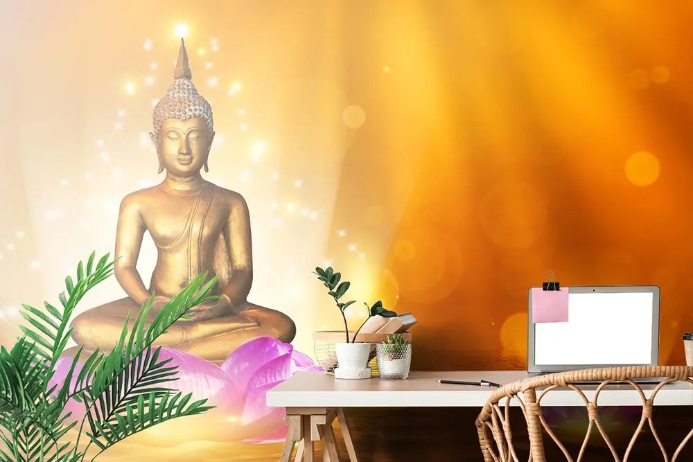Samolepiaca tapeta zlatý Budha s lotosovými kvetmi