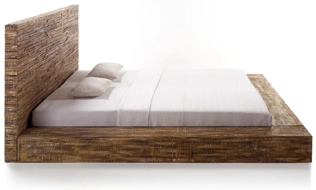 furniture-nabytek.cz - Masivní postel z mangového dřeva, pruhovaná, lakovaná, hnědá