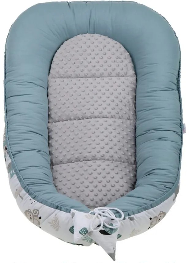 Obojstranné hniezdočko (kokon) pre bábätko - BABYMAM PREMIUM set 7v1 - Na safari so šedou minky