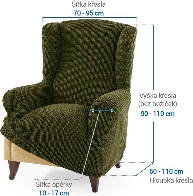 Super strečové poťahy NIAGARA zelená kreslo ušiak (š. 70 - 95 cm)