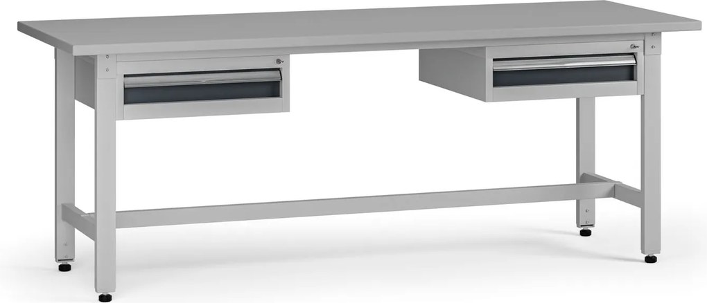 Výškovo nastaviteľný dielenský stôl G5, 2100 x 750 x 800-1000 mm, 2x kontajner, 2 zásuvky, grafit