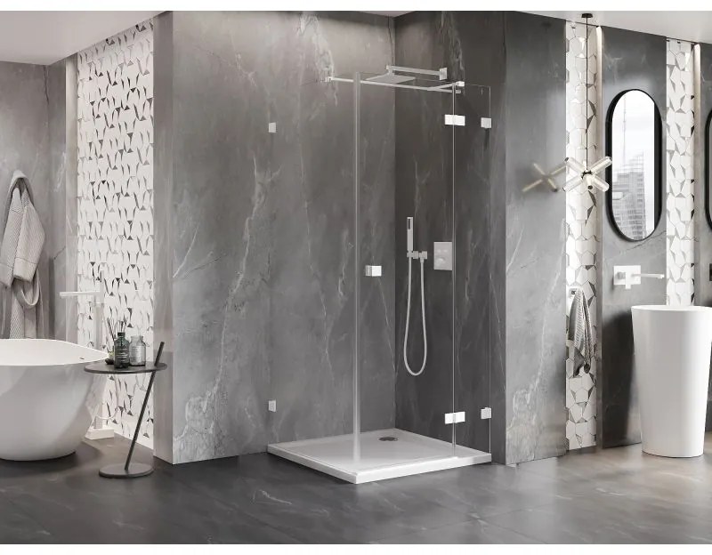 Mexen Lunar T, výklopný sprchový kút pravý 80 x 80 cm, 8mm číre sklo, biely profil, 834T-080-080-20-00-P