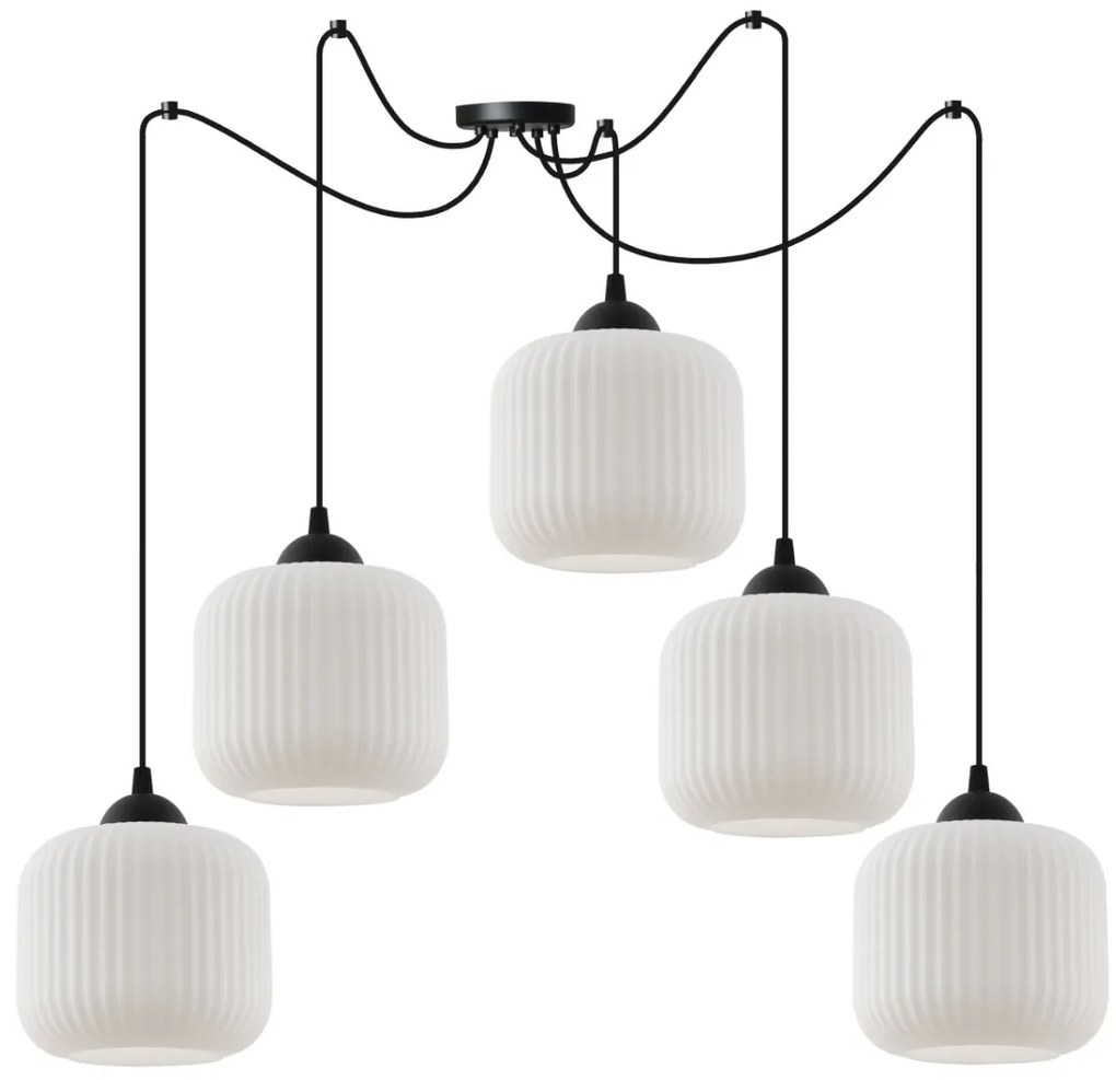 Závesné svietidlo Riffle Spider, 5x biele sklenené tienidlo, b