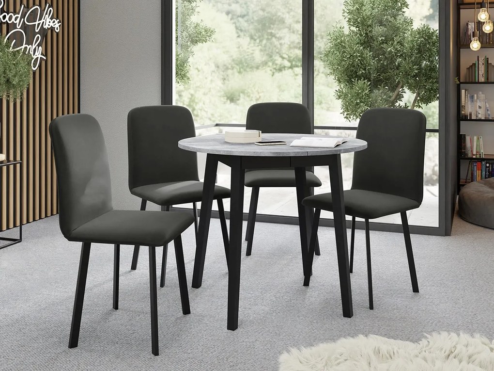 Jedálensky set Kirtore S 90 so 4 stoličkami Lekoz, Farby:: Amor Velvet 4311, Farby:: sivý mramor / čierna