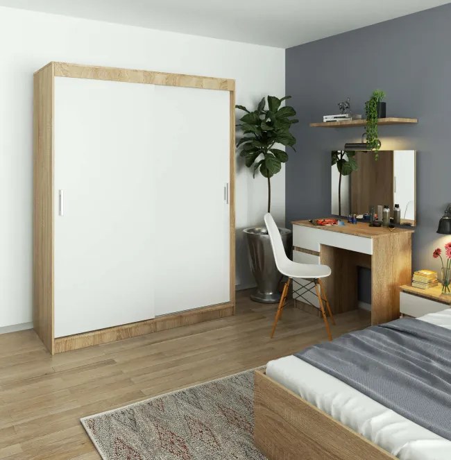 Šatníková skriňa s posuvnými dverami 150 cm CLP mono sonoma / biela