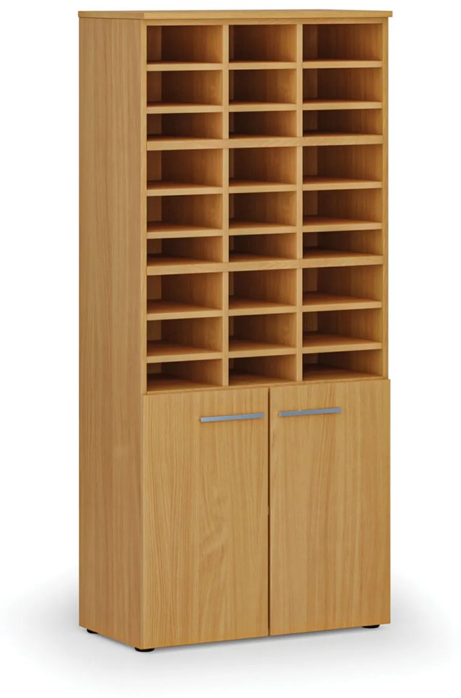 Triediaci regál s dverami PRIMO WOOD, 1781 x 800 x 420 mm, 27 priehradok, buk