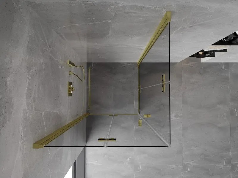 Mexen Mist-F Duo, skladací sprchový kút 90 x 90 cm, číre sklo, zlatý matný profil, 8A6-090L-090P-55-00