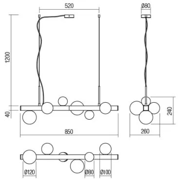 Redo 01-2375 - Luster na lanku GOJI 6xG9/28W/230V čierna