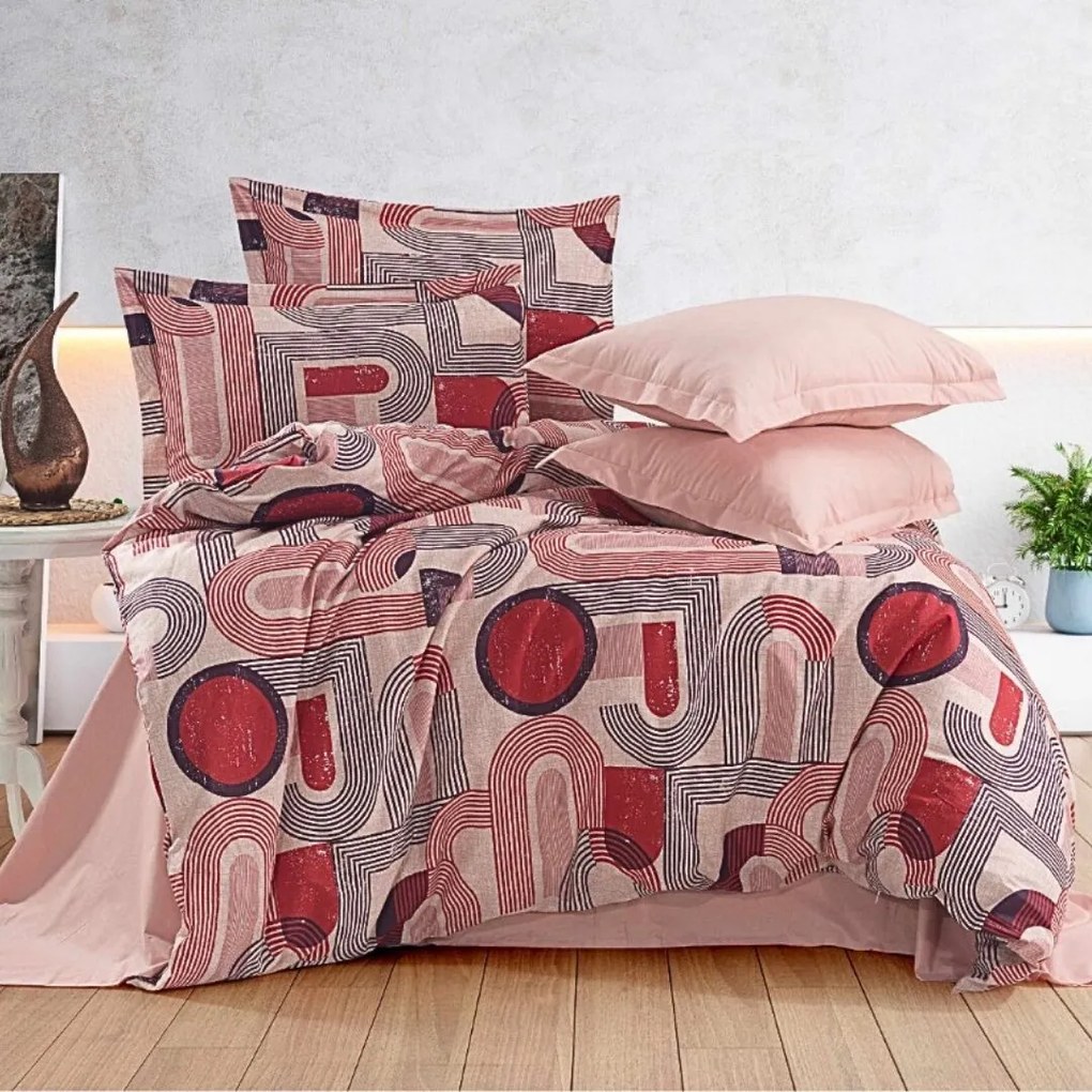 Obliečky bavlnené Nathalia červená 200x140cm+90x70cm TiaHome