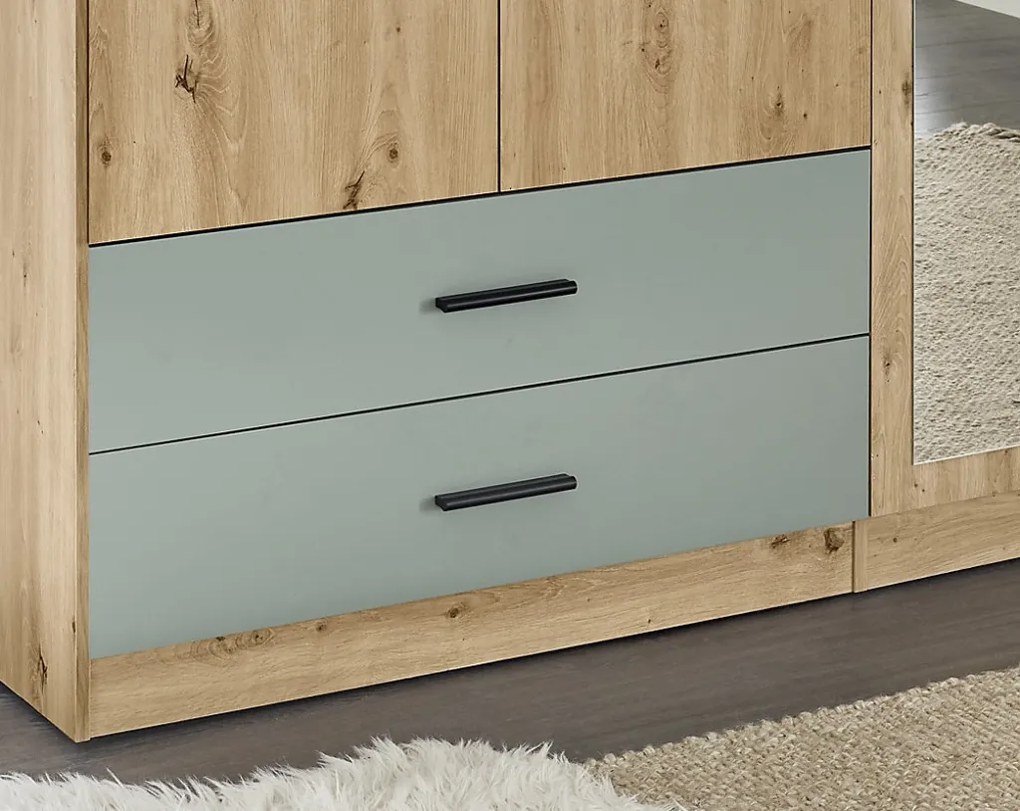 Šatníková skriňa so zrkadlom Savina 225 cm, dub artisan/šalviová