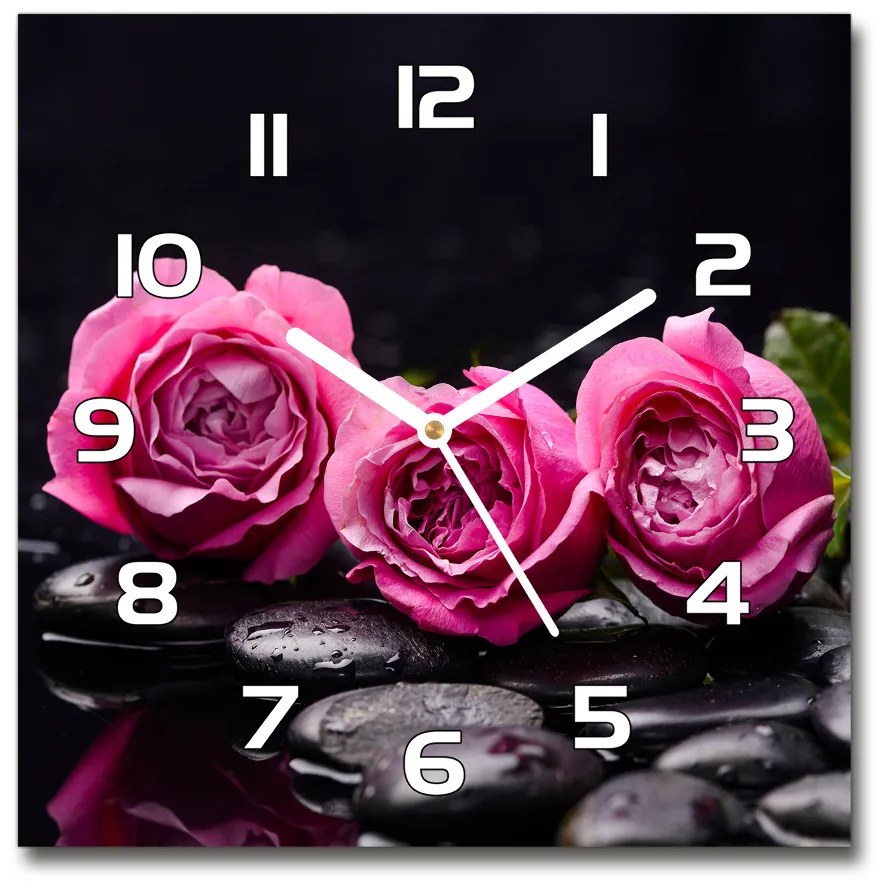 Sklenené hodiny štvorec Ružové ruže pl_zsk_30x30_f_77048055