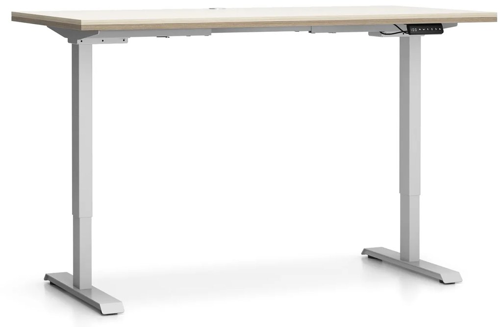 PLAN Výškovo nastaviteľný stôl SINGLE LAYERS, 160x80 cm, 2 motory, dub prírodný/dub morený