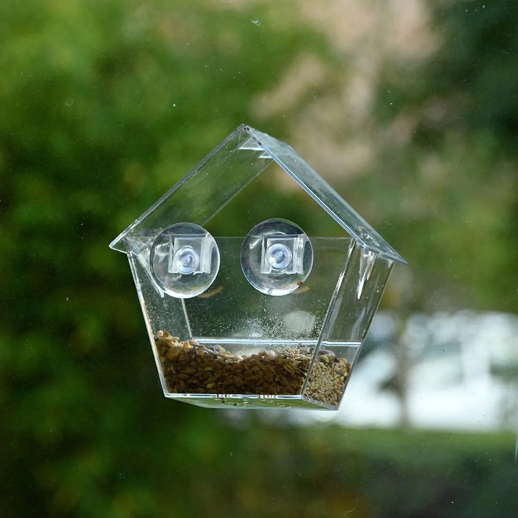 Kŕmidlo pre vtáky s prísavkami Clear, 15x15x9 cm, plast, transparentná