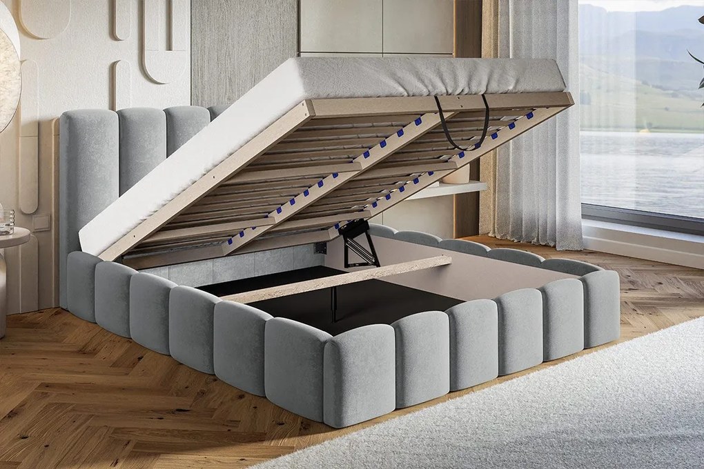 Čalúnená manželská posteľ s úložným priestorom SLIM 11 - krémovo-biela | 160×200