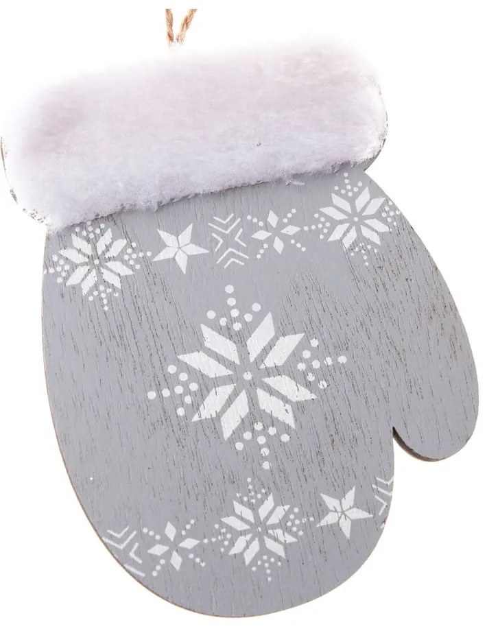 Súprava 2 závesných sivých ozdôb z dreva v tvare rukavice Dakls, výška 10,7 cm