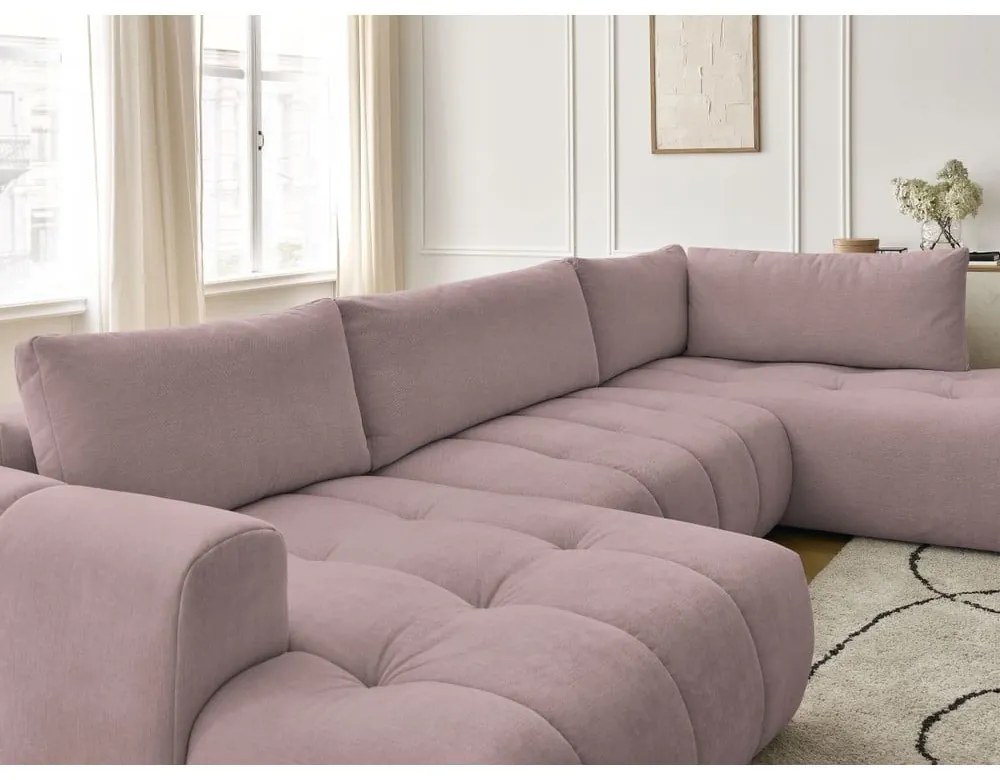 Ružová rozkladacia/s úložným priestorom rohová pohovka (pravý roh/do tvaru "U") Fuji – Bobochic Paris