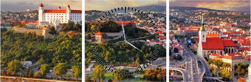 Obraz - Panorama Bratislavy, Slovensko (s hodinami) (90x30 cm)