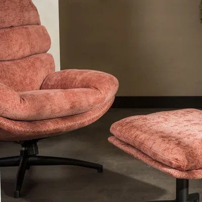 Otočné kreslo s podnožkou, ružové DEFIT