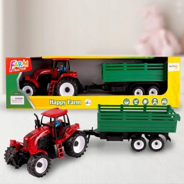 TRAKTOR FARMÁRSKY 47cm S ODNÍMATEĽNÝM PRÍVESOM + FIGÚRKA FARMÁRE