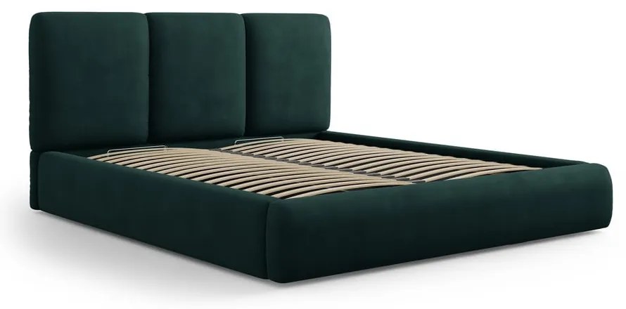 Tmavozelená čalúnená dvojlôžková posteľ s úložným priestorom s roštom 160x200 cm Brody – Mazzini Beds