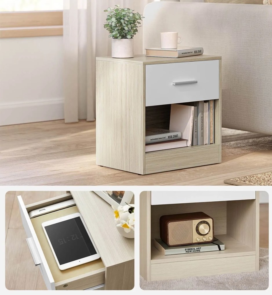 Nočné stolíky NOVERA sada 2 ks 39x28 cm, béžové/biele