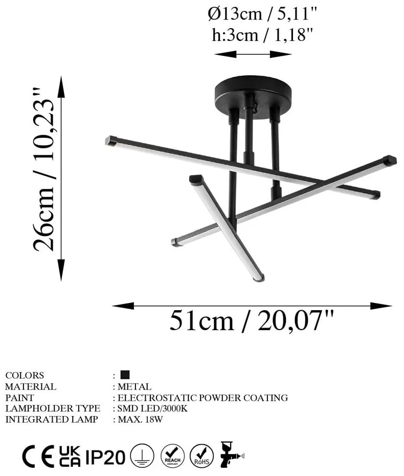 Čierne LED stropné svietidlo 26x51 cm Umut – Opviq lights