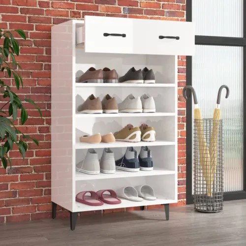 vidaXL Botník lesklý biely 60x35x105 cm spracované drevo-