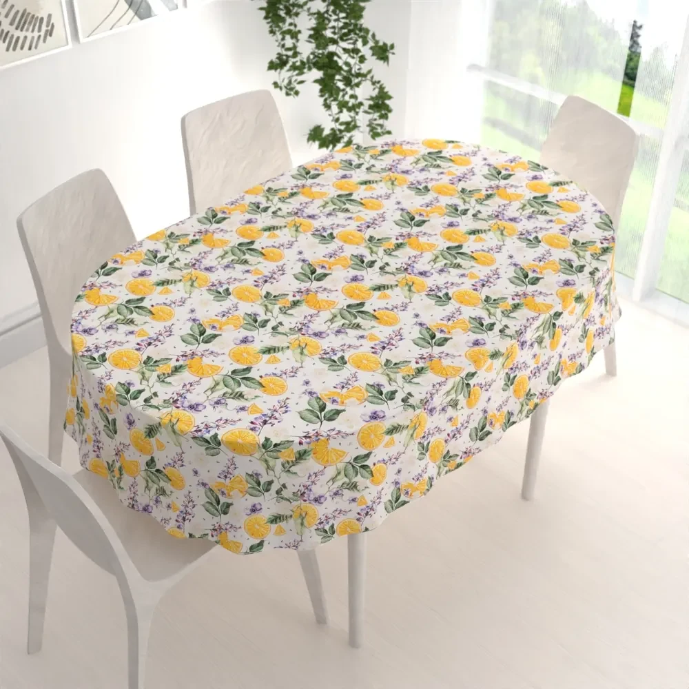 Biante Dekoračný oválny obrus PML-103 Pomaranče medzi kvetmi na bielom 100x140 cm