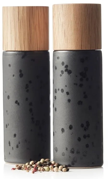 Súprava 2 čiernych kameninových mlynčekov na soľ a korenie Bitz Basics Black
