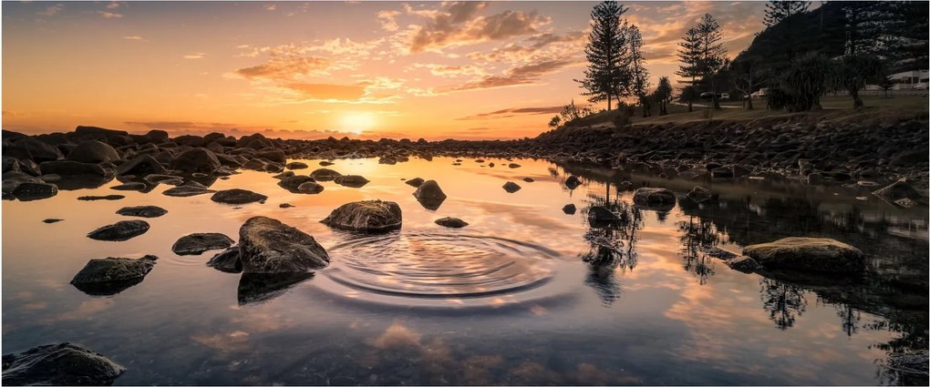Obraz vodnej hladiny pri západe slnka (120x50 cm)