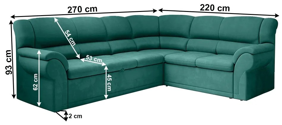 Rohová sedačka s rozkladom a úložným priestorom Amelia P - smaragdová