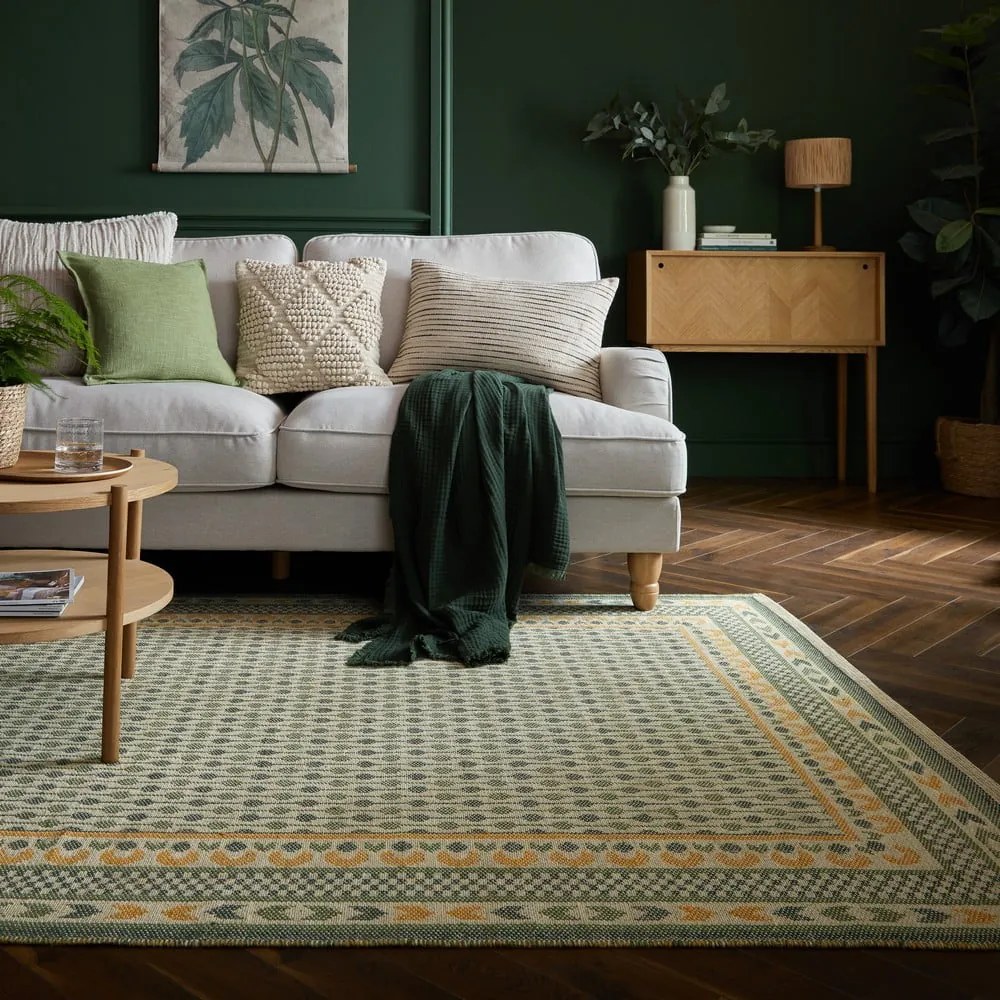 Zelený koberec s prímesou juty 200x290 cm Mara Jute Border – Flair Rugs