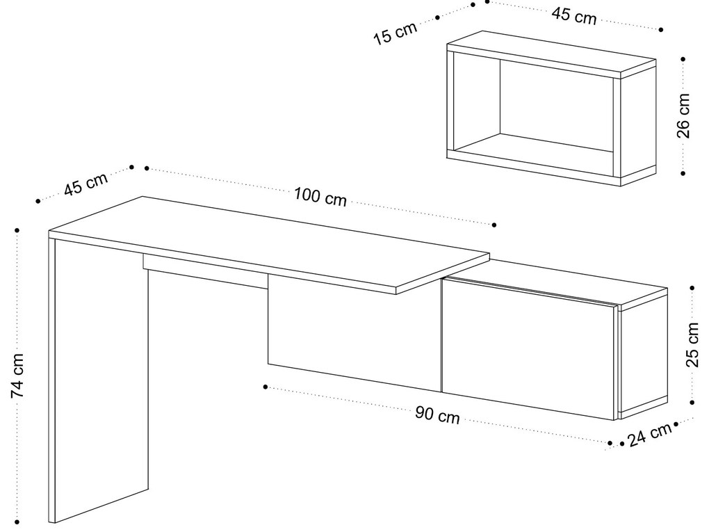 Písací stôl Tiff s policou a skriňkou dub prírodný/biely