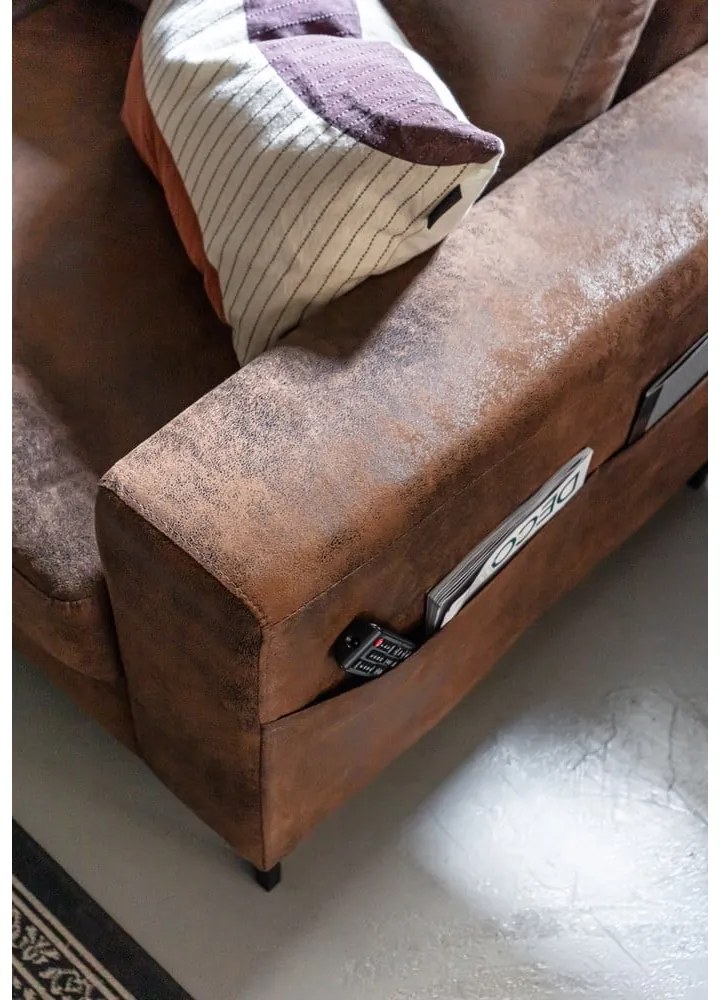 Hnedá rozkladacia rohová pohovka z imitácie kože (ľavý roh) Lofty Lilly – Miuform