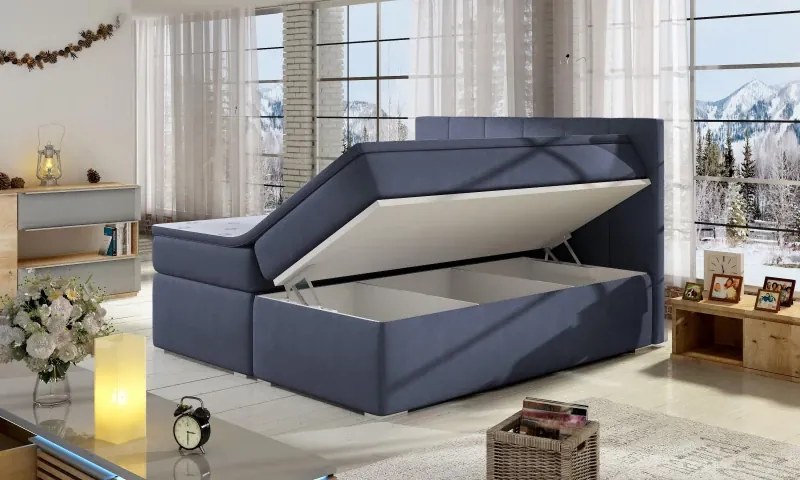 Posteľ Boxspring Boleria 200x180, modrá (látka - bb 09)