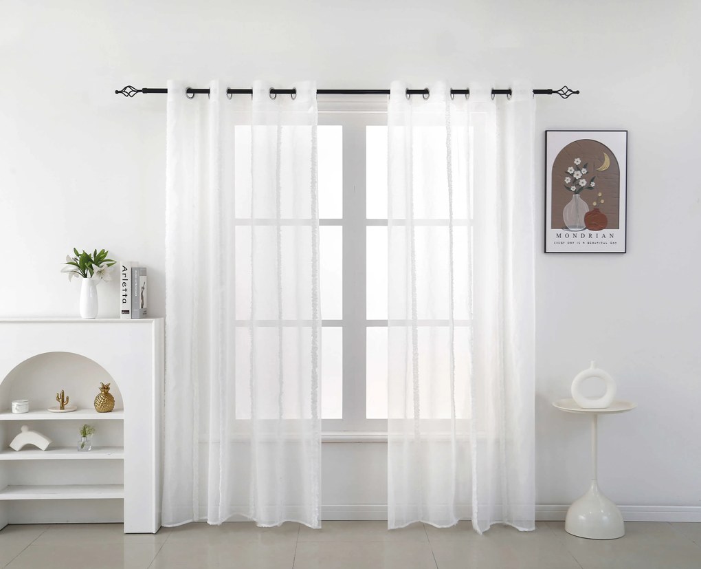 Biely záves TASMA so vzorom 140x250 cm Zavesenie: Kovové krúžky