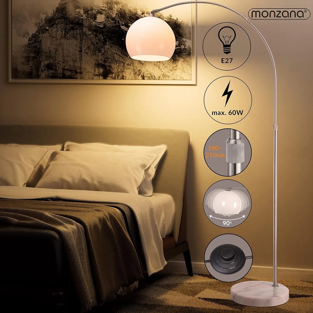 InternetovaZahrada Dizajnová oblúková stojanová lampa s mramorovou základňou - nastaviteľná 190 - 200 cm