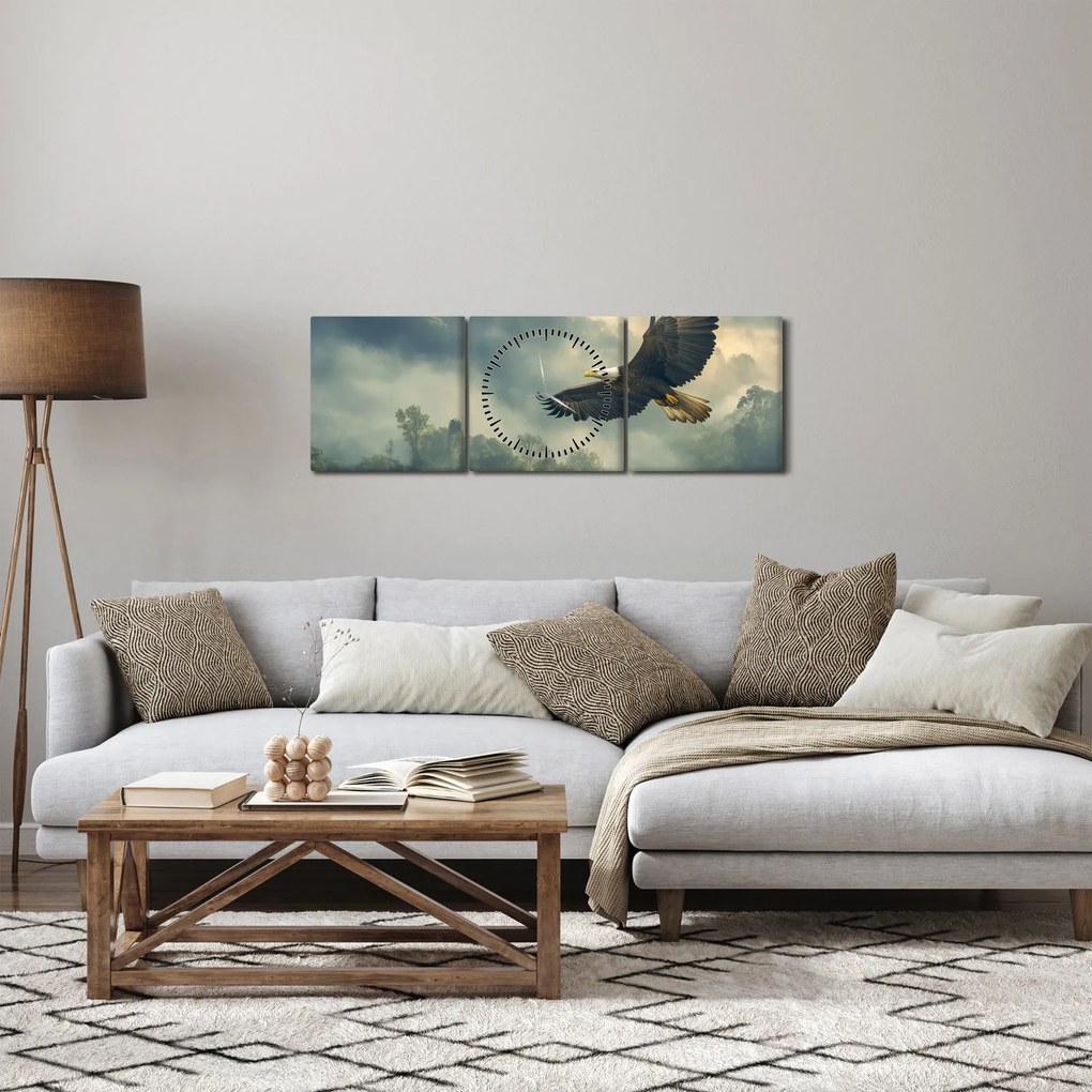 Obraz - Letiaci orol (s hodinami) (90x30 cm)