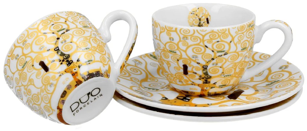 Porcelánová šálka s podšálkou Klimt Ecru Tree Of Life 90 ml sada 2ks