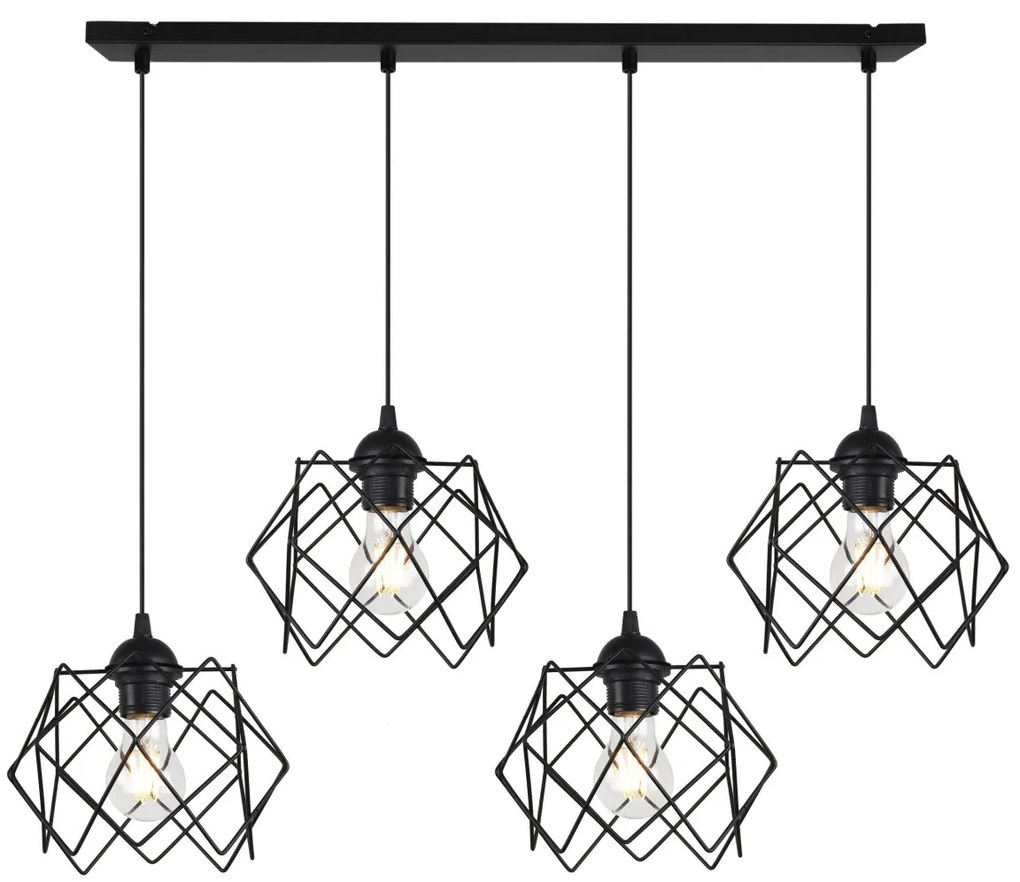 Závesné svietidlo Stella, 4x čierne drôtené tienidlo