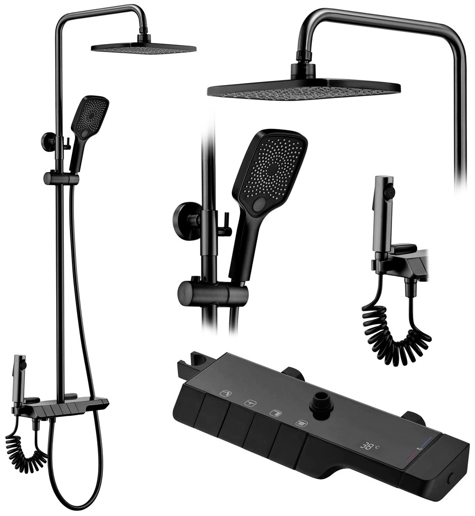 Rea Rob, sprchový set s termostatickou batériou a bidetovou spŕškou, čierna matná, REA-P6627