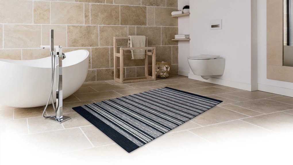 Protišmykový ručne tkaný behúň Laos 125 / 999X, 75x160, čiernobiela, chodba / predsieň, Oriental Weavers