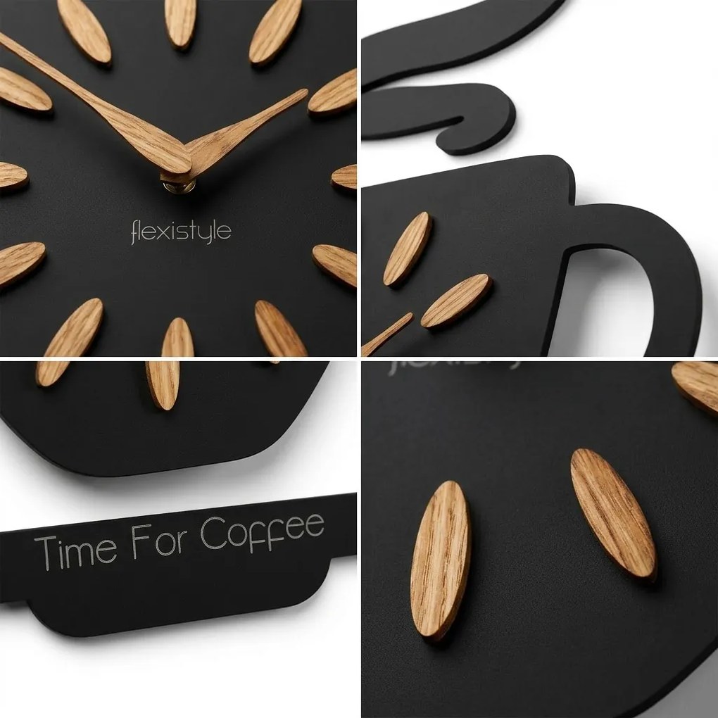 Dekorstudio Nástenné hodiny v tvare šálky Time for Coffee 45x30 cm – čierne