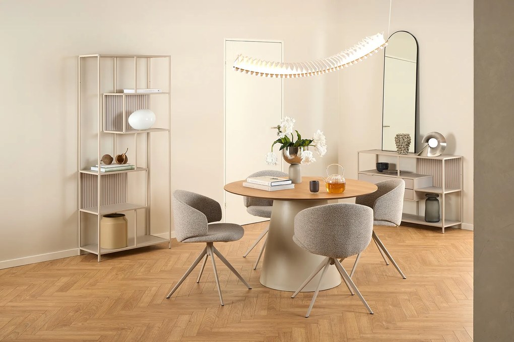 NELA Béžové Latte (látka Monza 90)/béžové nohy – MODERNÁ OTOČNÁ ČALÚNENÁ STOLIČKA DO OBÝVAČKY/JEDÁLNE/KANCELÁRIE LOFT