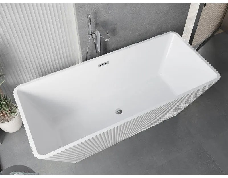 Mexen Tava, voľne stojaca ryhovaná vaňa 170 x 75 cm, biela lesklá, chrómový prepad, 52851707500-01