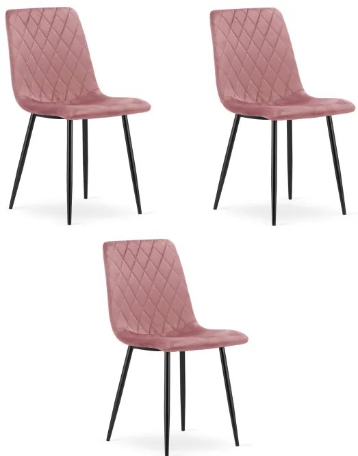 Set troch jedálenských stoličiek TURIN zamatový ružový (čierne nohy) 3 ks