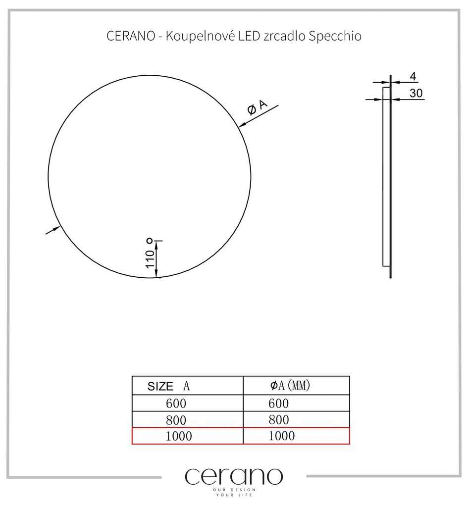 Cerano Specchio, kúpeľňové LED zrkadlo Ø 100 cm, CER-CER-429247