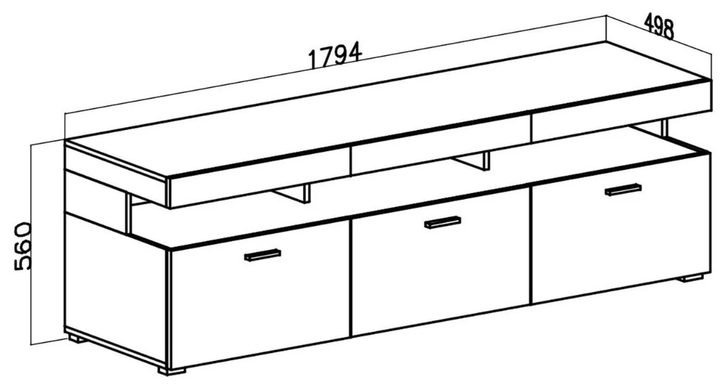 TV STOLÍK ALEX LED ČIERNY VYSOKÝ LESK + DUB ARTISAN 180 cm