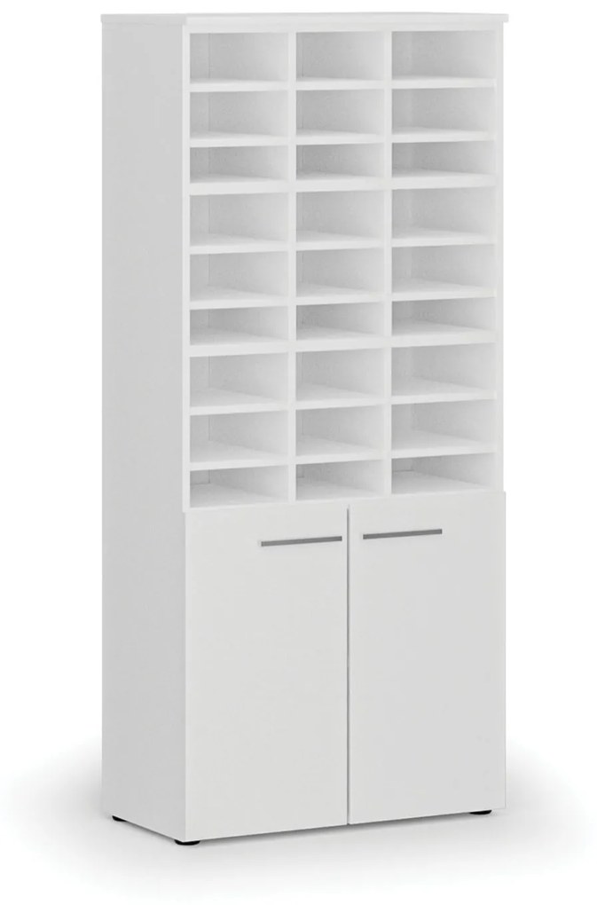 Triediaci regál s dverami PRIMO WHITE, 1781 x 800 x 420 mm, 27 priehradok, biela