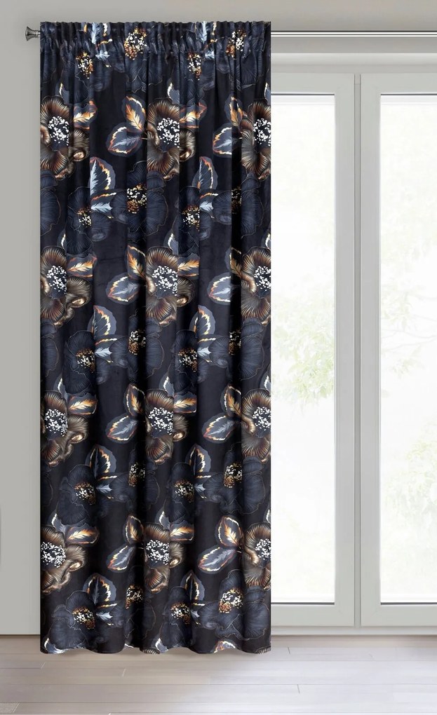 ZATEMŇOVACÍ ZÁVES NA PÁSKE LIMITED COLLECTION PEONIA2 140X270 CM ČIERNA